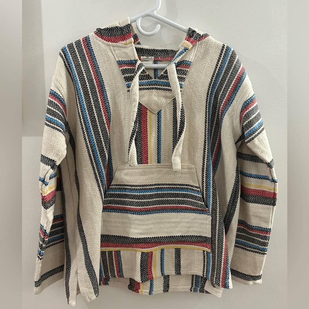 Delmex Poncho Hoodie Unisex M Medium Multicolor Southwestern  Aztec White